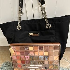 Calvin Klein Black Tote with Silver Chain Straps and Pari Hilton Makeup Bundle